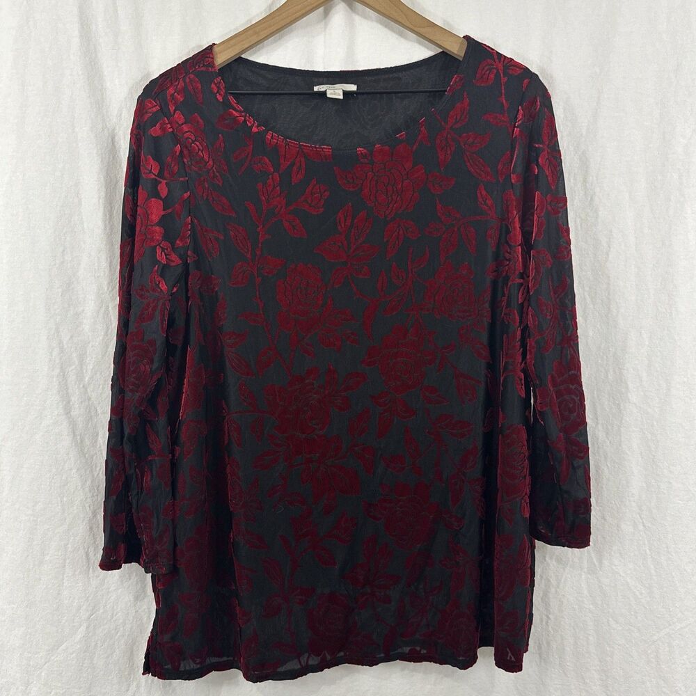 Est. 1946 Red Floral Burnout Velvet Whimsy Dark Romantic Top Womens Sz L